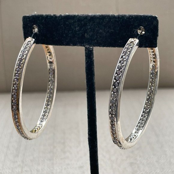 Silver Reflection Women Earrings Crytals accent PSP Hoop Panel Jewelry $46 - Picture 1 of 12